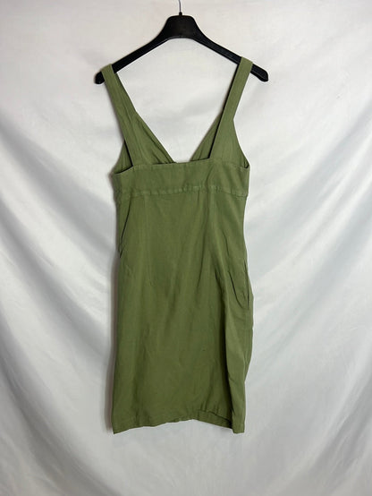 MASSCOB. Green button-down dress with smocking. TS