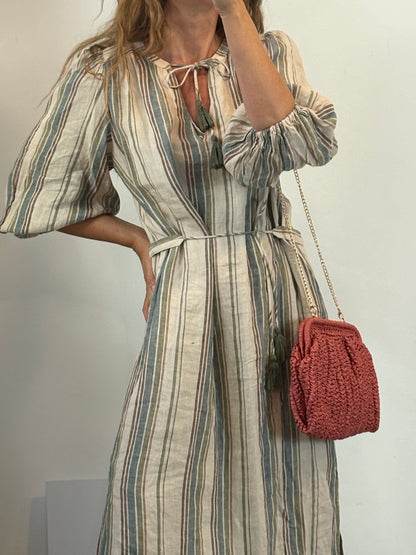 LLOYD´S. Vestido lago lino rayas