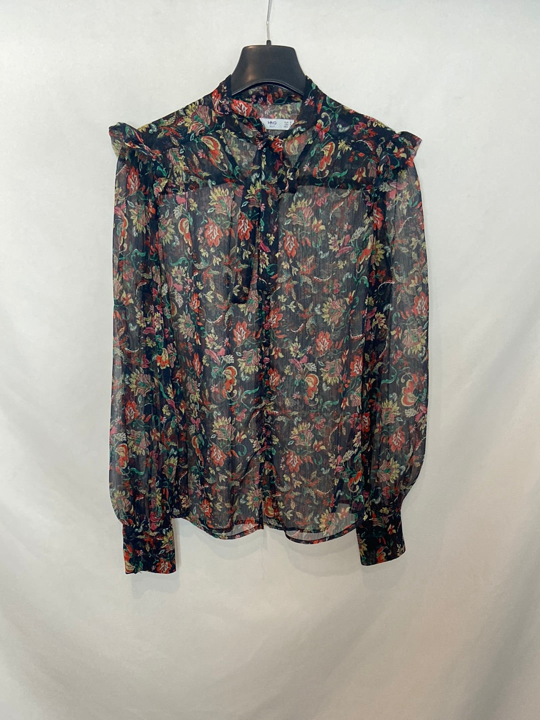 MANGO. Black floral TS shirt