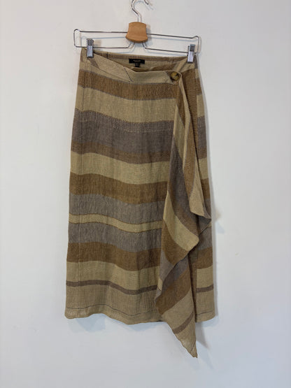 MASSIMO DUTTI. Falda de lino midi rústica rayas