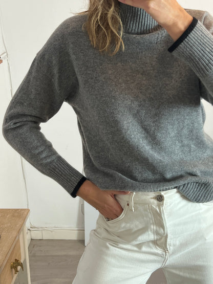 ABSOLUTE CASHMERE. Jersey gris cuello alto lana y cashemre. T XS(S)