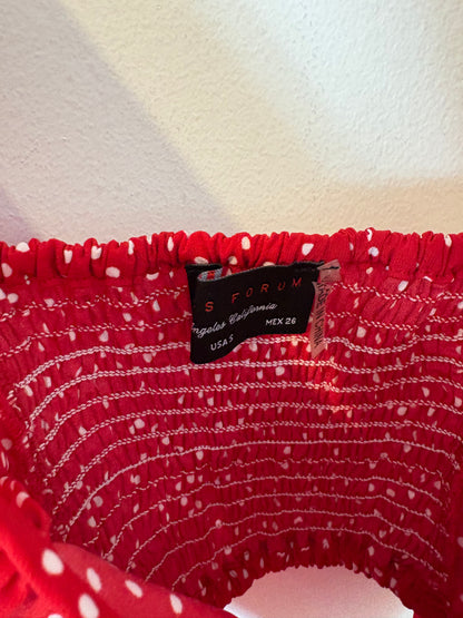 Top rojo lunares y volantes