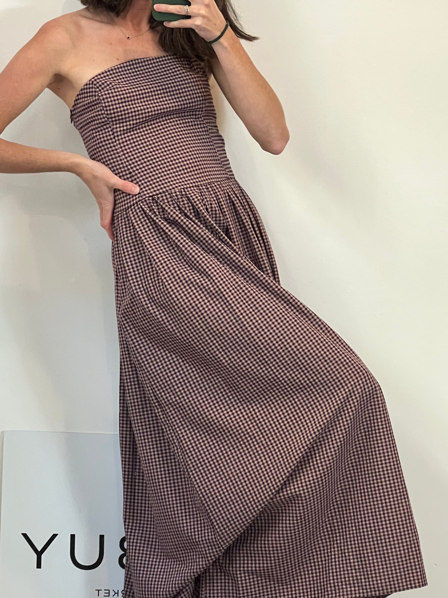 ZARA. Vestido largo cuadros palabra de honor