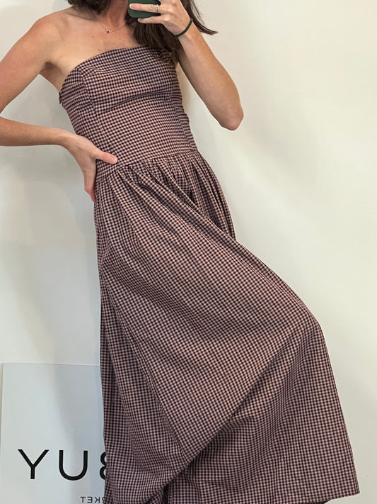 ZARA. Vestido largo cuadros palabra de honor