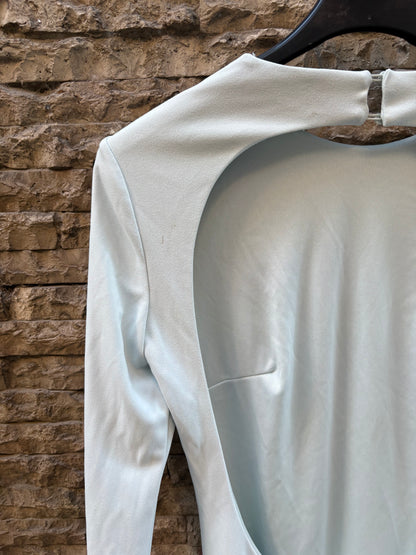 ZARA. Light blue fitted dress with tulle sleeves. XS