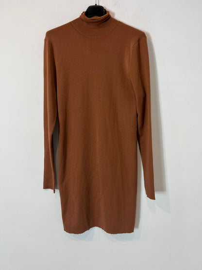 CORTANA. Vestido corto marrón lana. T 36