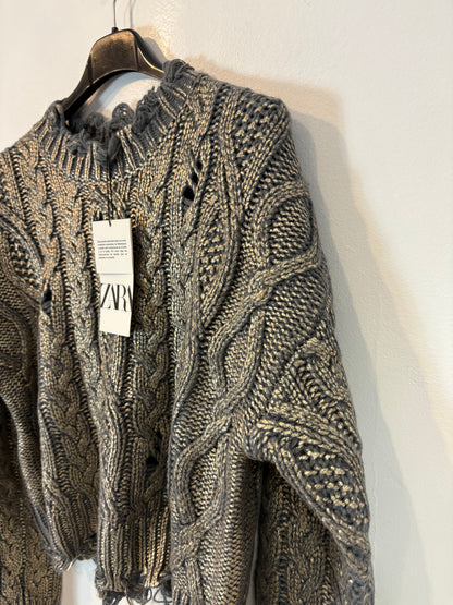 ZARA. Jersey gris ochos textura. T M