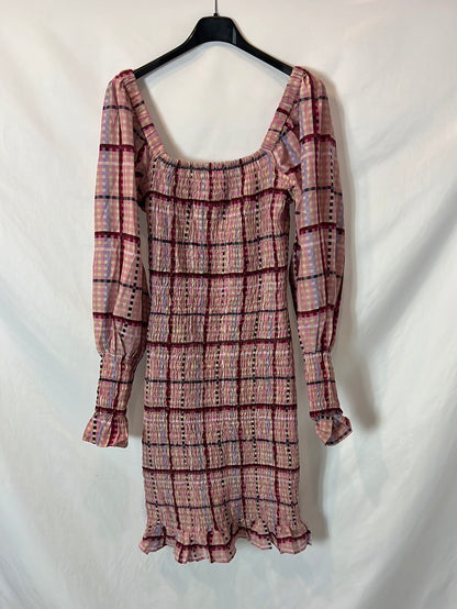 GANNI. Vestido cuadros nido de abeja T.36