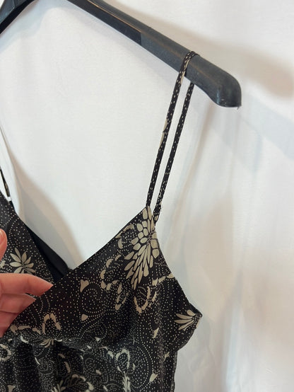 BLUNAUTA. Black printed silk midi dress. Size 40