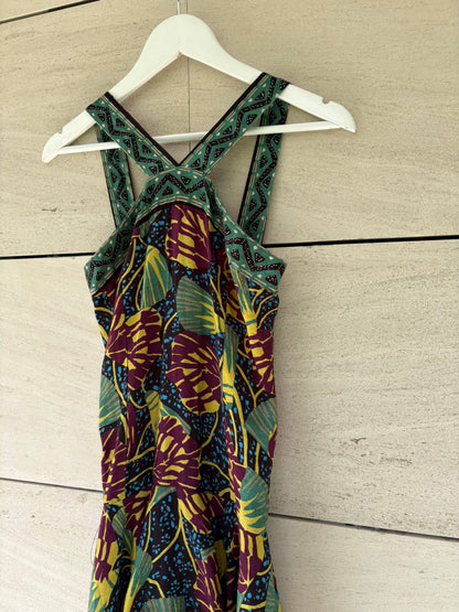 Vestido midi estampado volantes