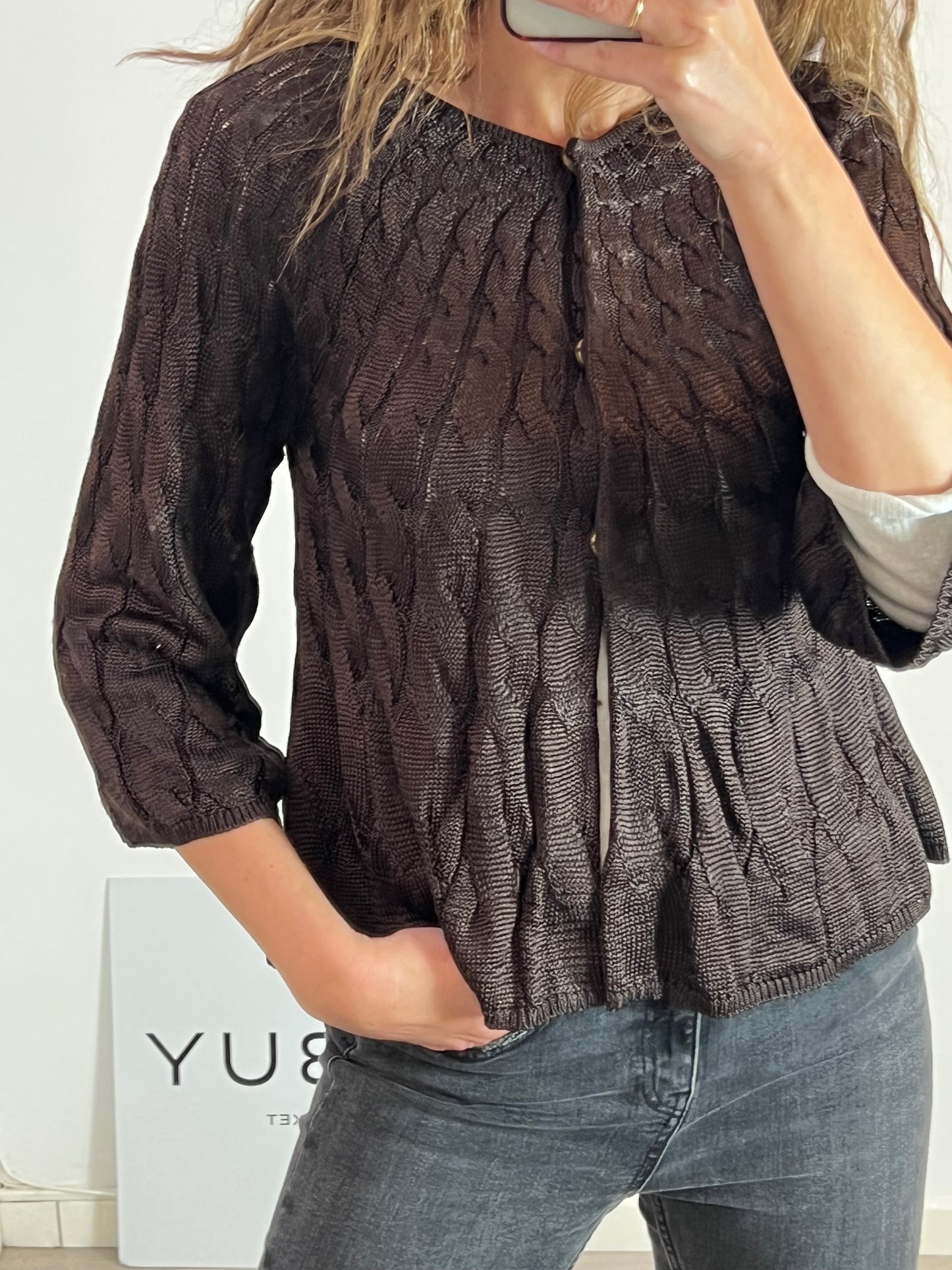 CORTEFIEL. Brown cable knit cardigan with Ts