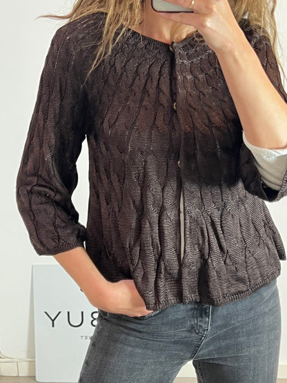 CORTEFIEL. Brown cable knit cardigan with Ts