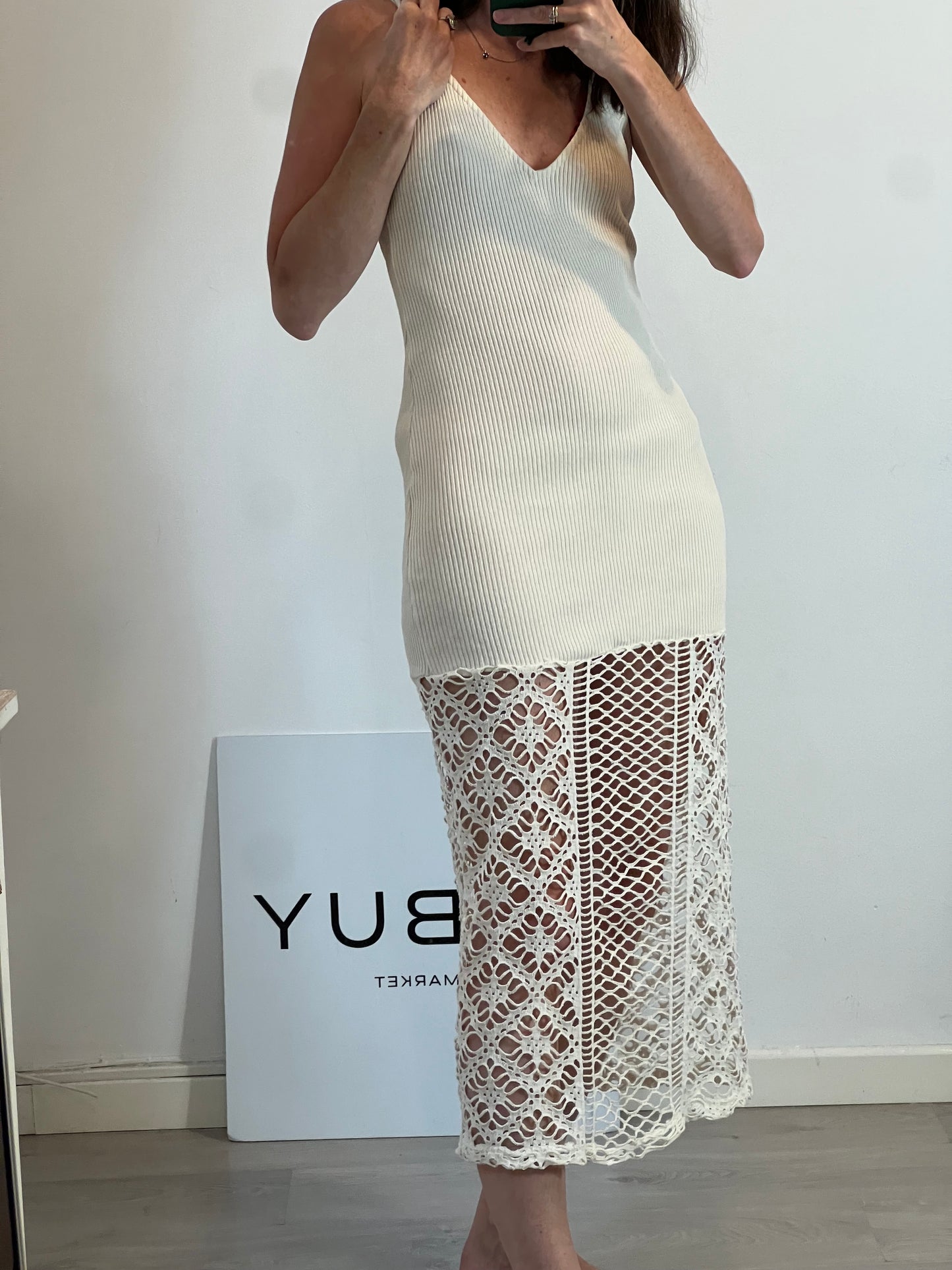 ZARA. Vestido beige doble textura T.s