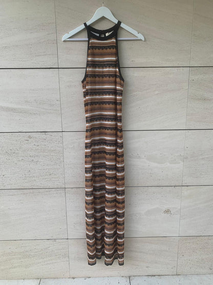 SĖZANE. Vestido largo cochet tricolor