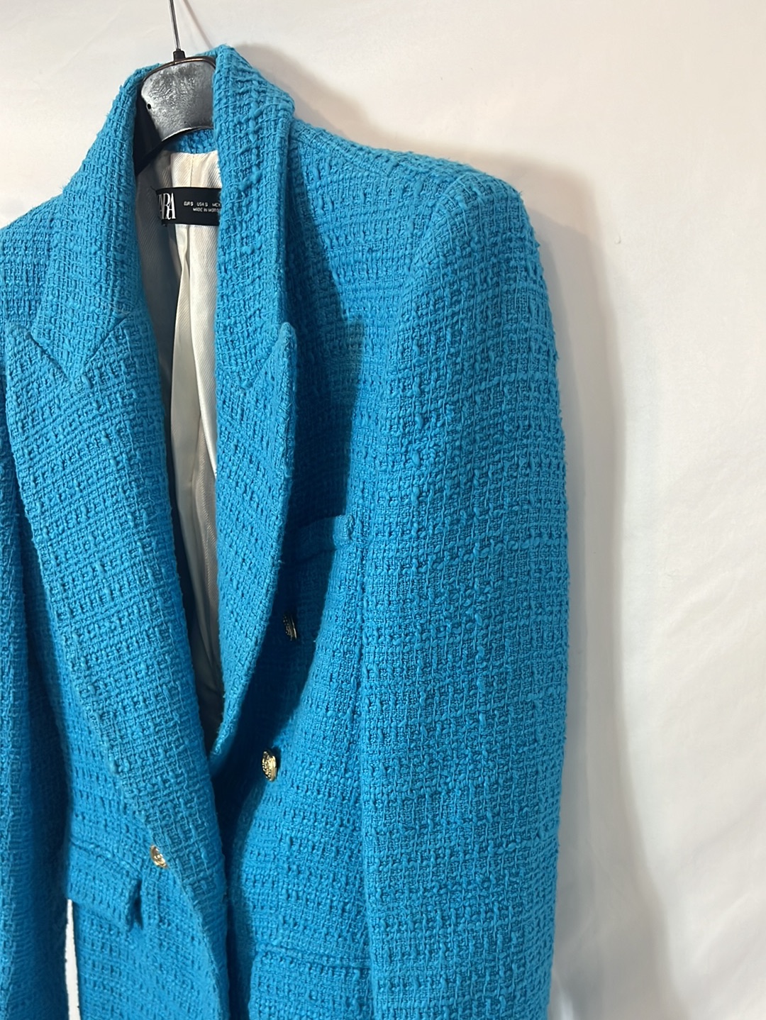 ZARA. Blazer turquesa tweed. T S
