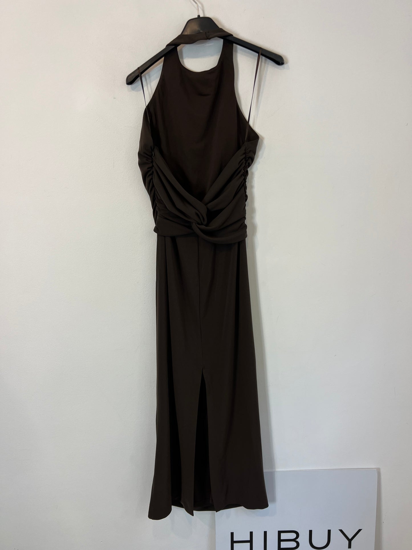 ZARA. Vestido midi marrón chocolate halter. T S