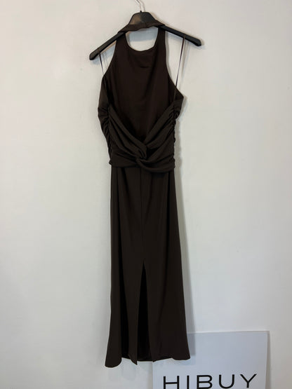 ZARA. Vestido midi marrón chocolate halter. T S