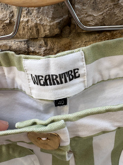 WEARITBE. Pantalón raya verde bolsillos