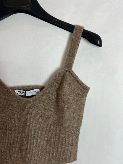 ZARA. Croptop punto beige T.s