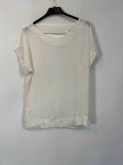 NEATI. Blusas blanca lentejuelas con seda T.s/m