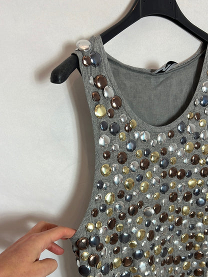 MISSONI. Vestido gris tachuelas. T 36