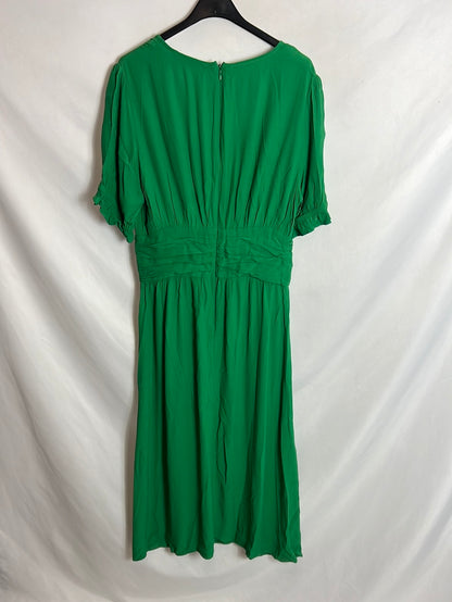 ZARA. Vestido midi verde abotonado. T M