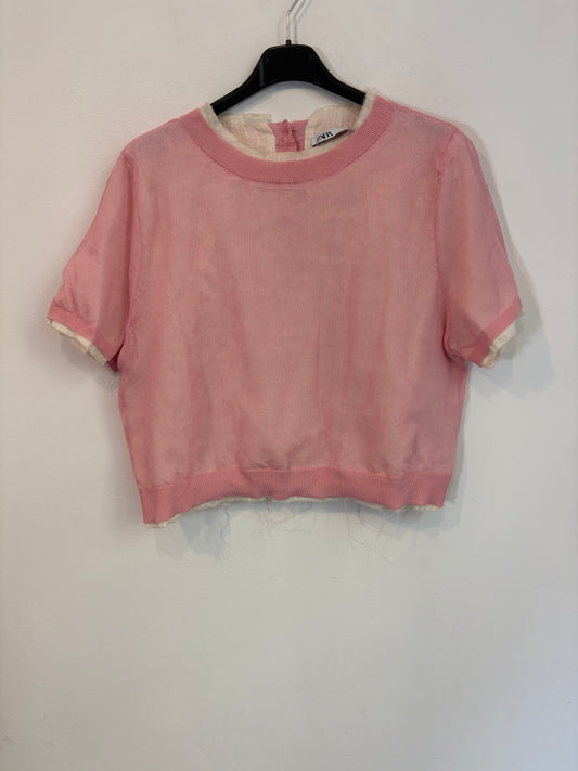 ZARA. Top doble textura rosa lino. T S