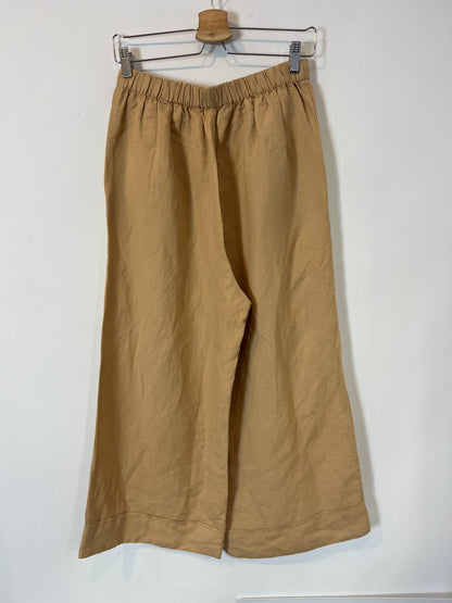 OYSHO. Pantalón fluido con lino beige. T M