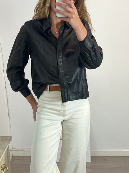 &amp;OTHER STORIES. Black leather overshirt, size 40