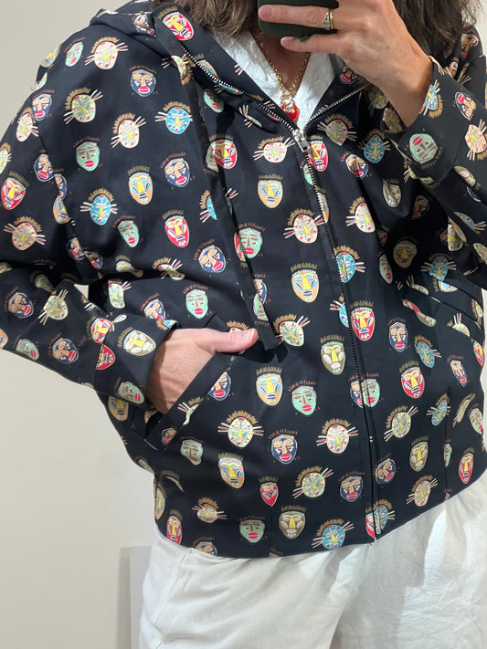 BIMBA Y LOLA. Black hooded jacket with faces. TS