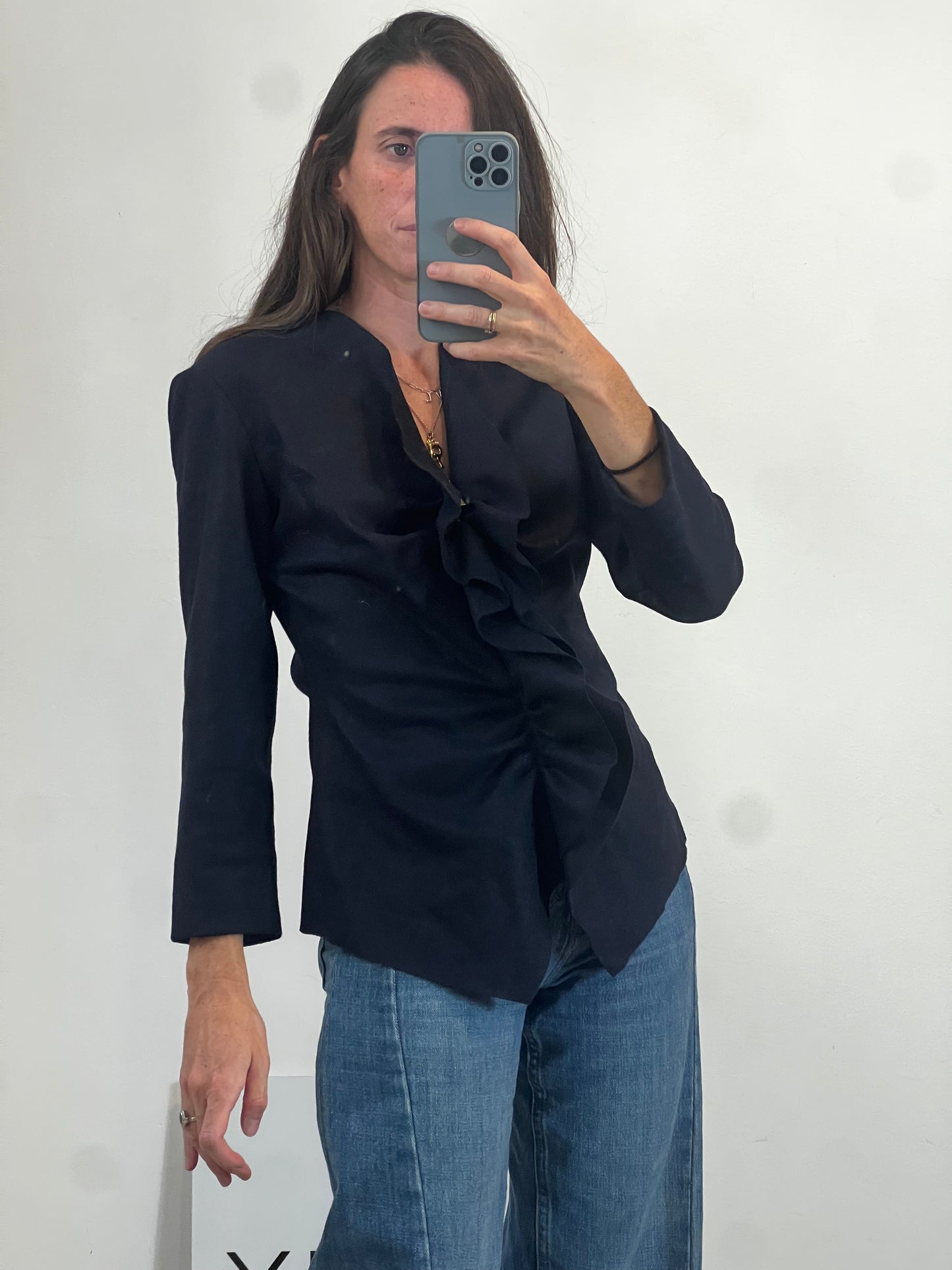 CAROLINA HERRERA. Chaqueta azul volante T.8(s)