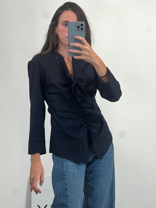 CAROLINA HERRERA. Chaqueta azul volante T.8(s)