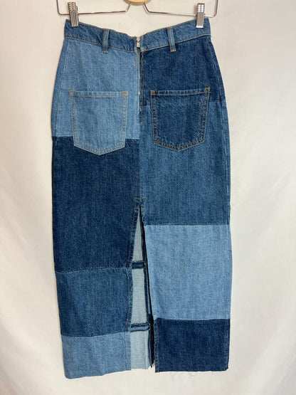ZARA. Denim midi skirt with patches. T XS