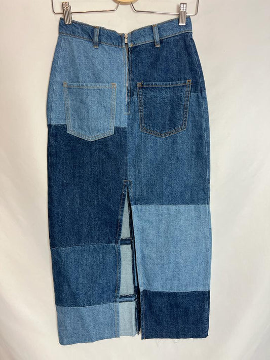 ZARA. Denim midi skirt with patches. T XS