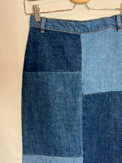 ZARA. Denim midi skirt with patches. T XS