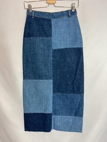 ZARA. Denim midi skirt with patches. T XS