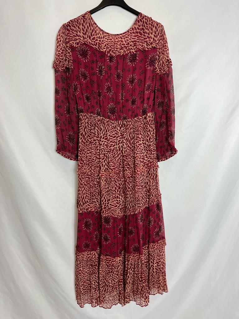 BA&amp;SH. Printed burgundy chiffon midi dress. Size 0 (XS/S)