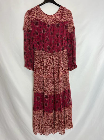 BA&amp;SH. Printed burgundy chiffon midi dress. Size 0 (XS/S)