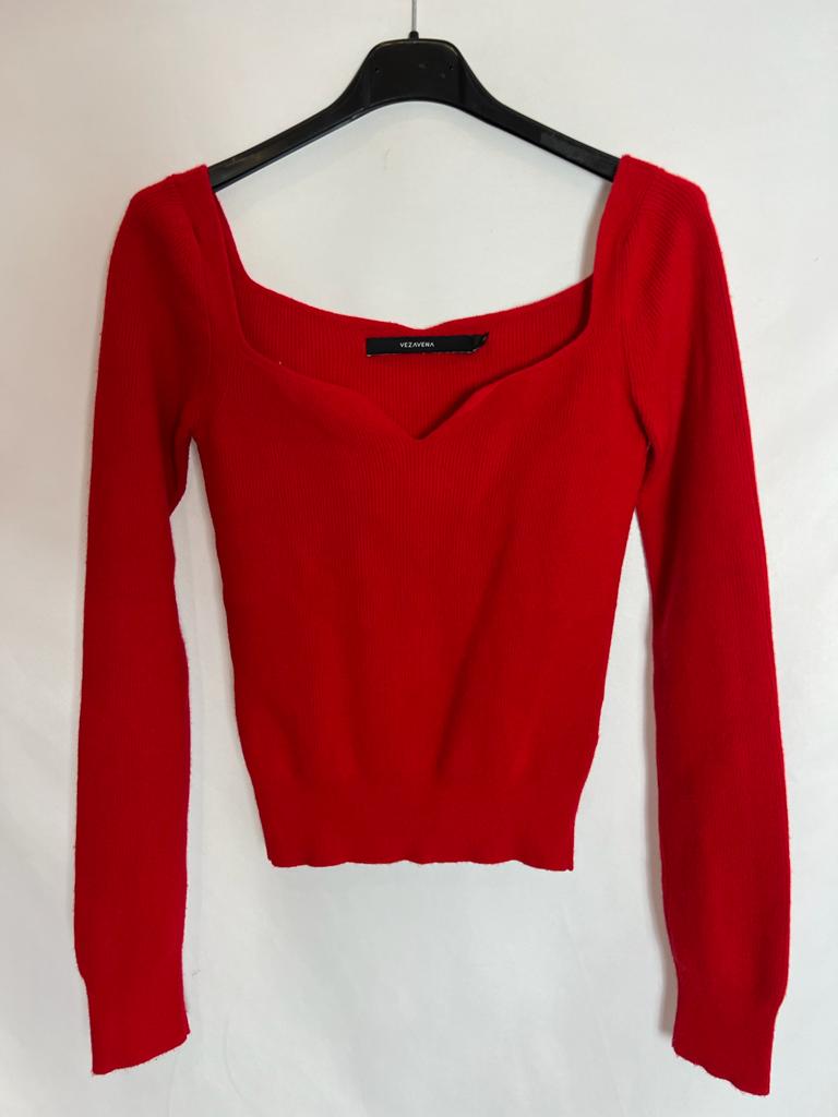 VEZAVENA. Fitted red ribbed sweater. T.S.