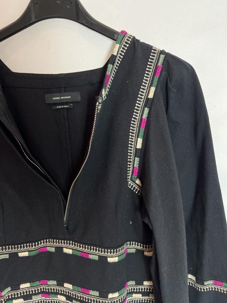 ISABEL MARANT. Black blouse with ethnic embroidery. T 36