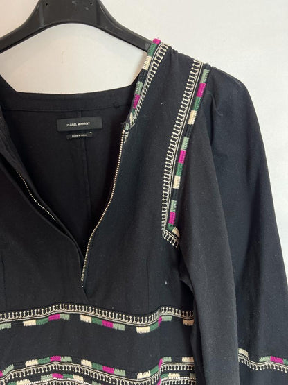ISABEL MARANT. Black blouse with ethnic embroidery. T 36