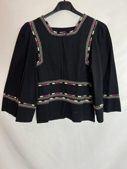 ISABEL MARANT. Black blouse with ethnic embroidery. T 36