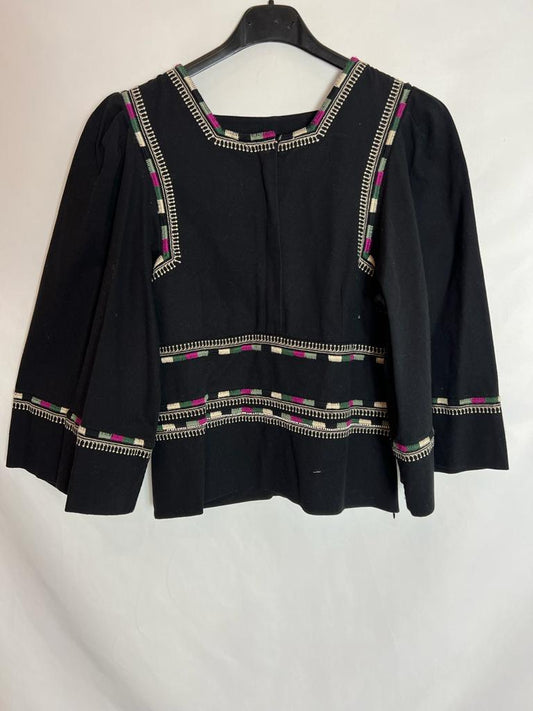 ISABEL MARANT. Black blouse with ethnic embroidery. T 36
