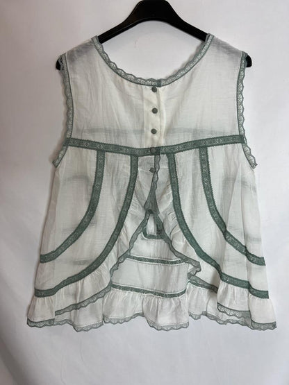 YERSE. Top blanco encaje verde agua. T S/M