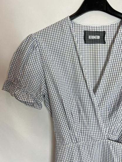 REFORMATION. Checked wrap midi dress. TS