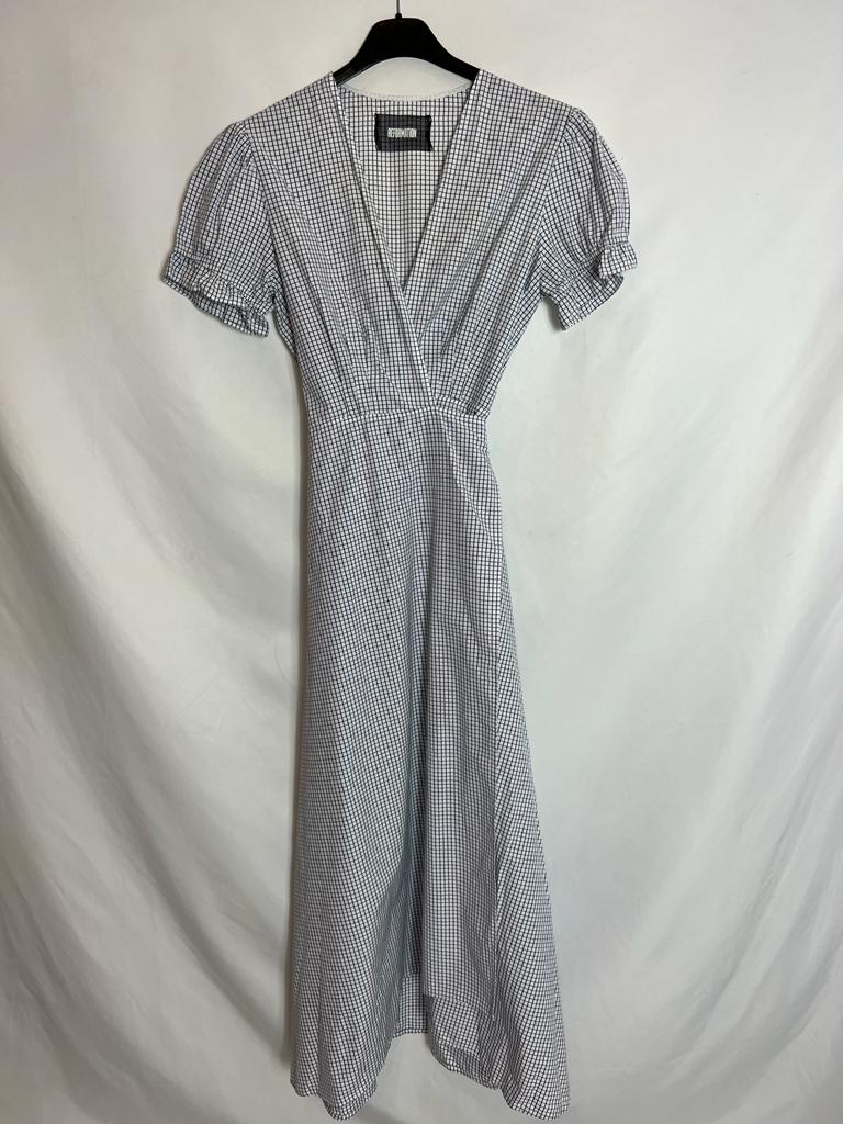 REFORMATION. Checked wrap midi dress. TS