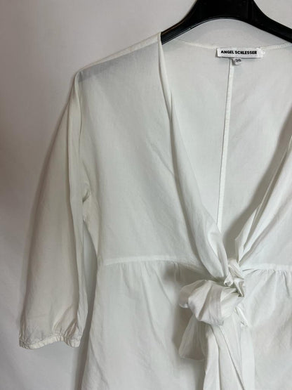 ANGEL SCHLESSER. White blouse with a bow neckline. Size 38