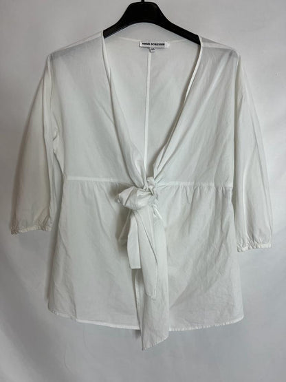 ANGEL SCHLESSER. White blouse with a bow neckline. Size 38