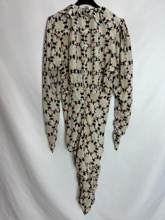 ISABEL MARANT. Printed gathered silk dress. Size 34