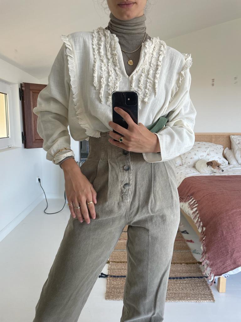 MASSIMO DUTTI. Blusa volantes algodón T.s